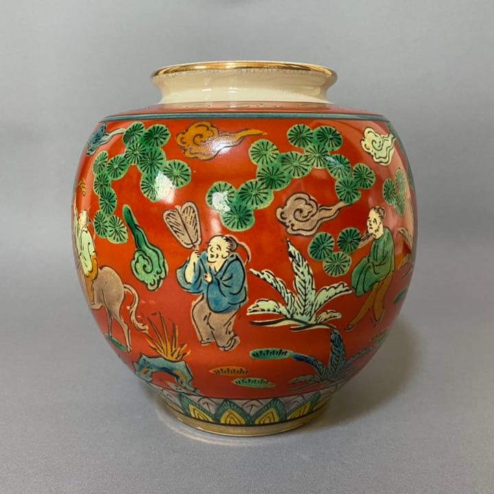 九谷焼 木米風 花瓶 壺 良い 赤絵人物像図 青木木米 青木木