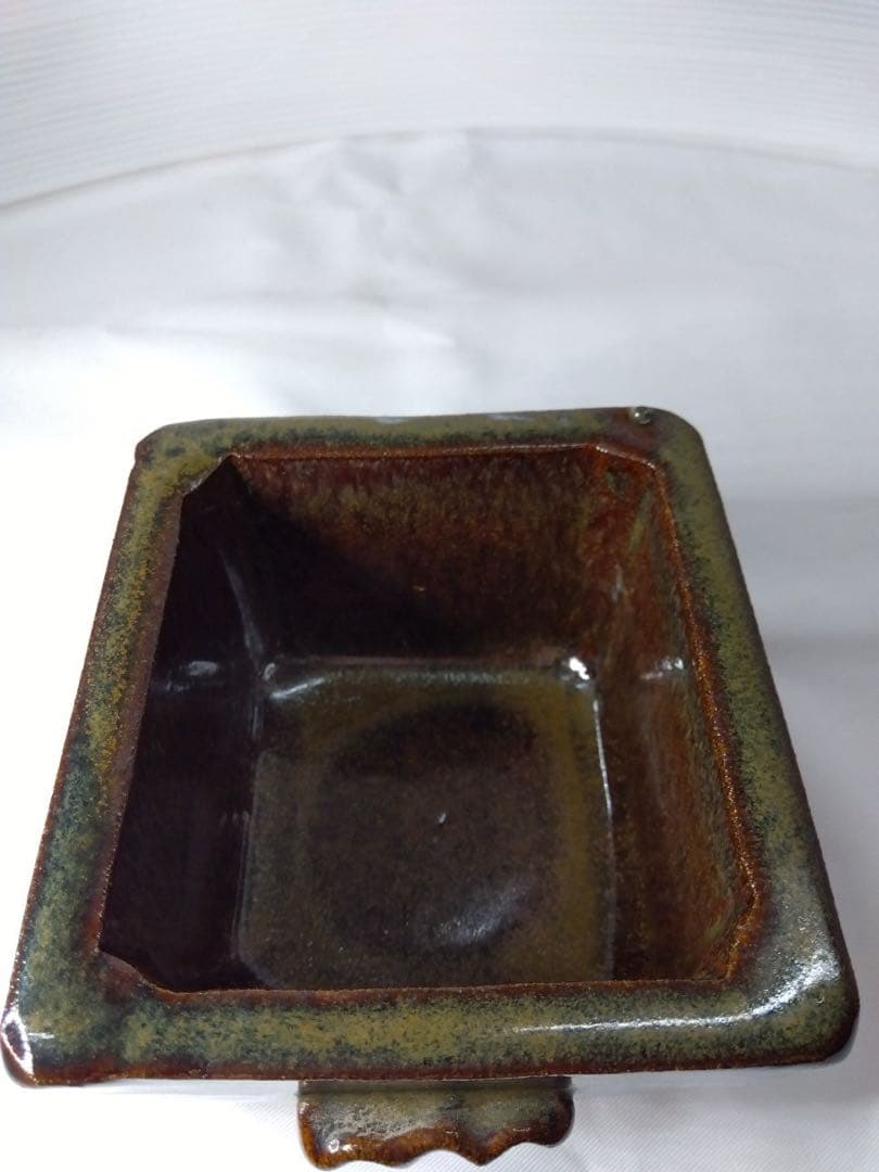 会津本郷焼 宗像窯 鰊鉢 ニシン鉢 角鉢 耳つき 飴釉 民芸 -