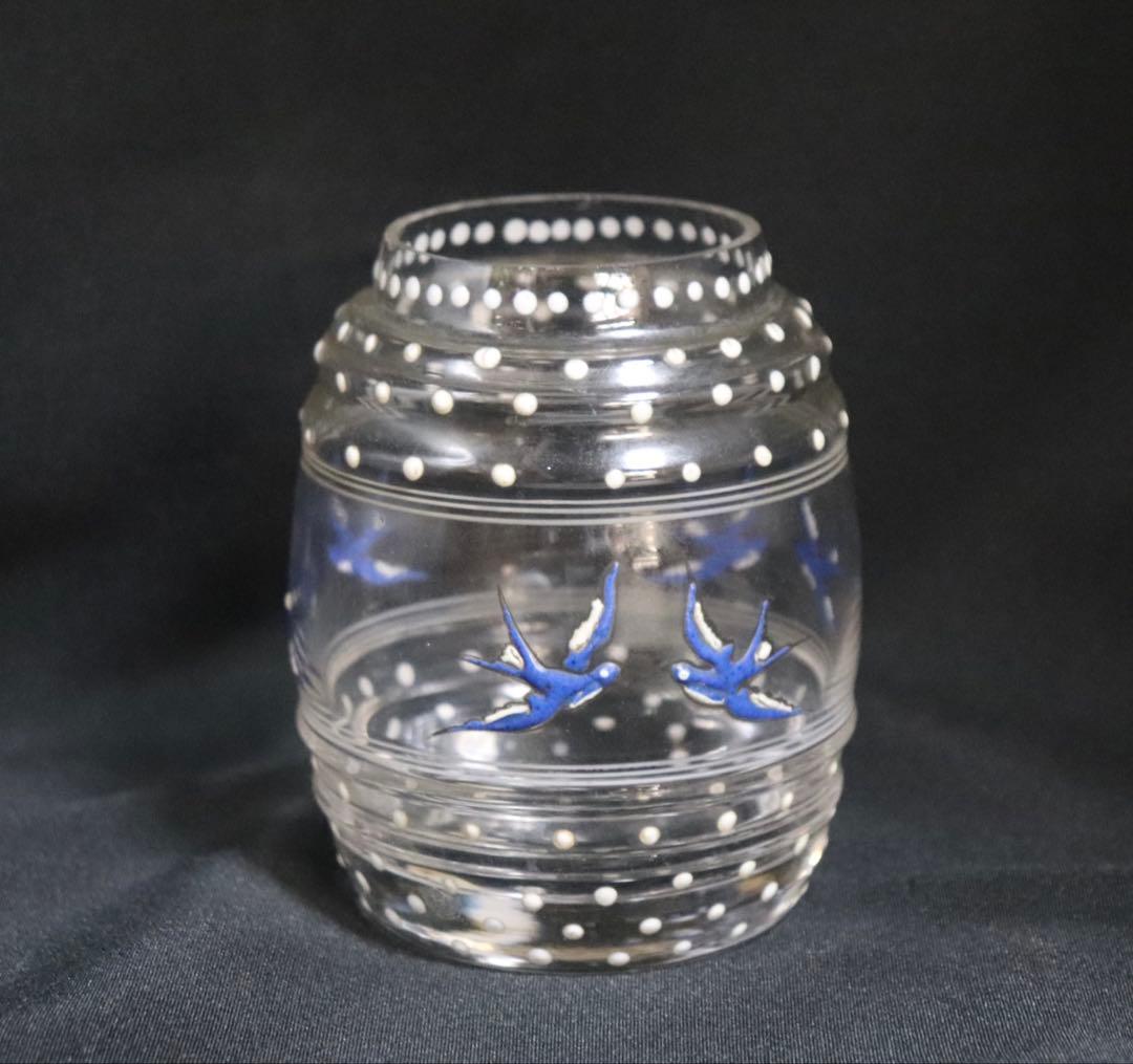 1840年代 アールデコエナメル彩燕紋小瓶 ウランガラス アウトレット