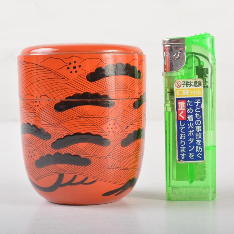 茶道具　塗師　中村宗哲作　朱塗　鶴松文　中棗　時代箱付　V　6508