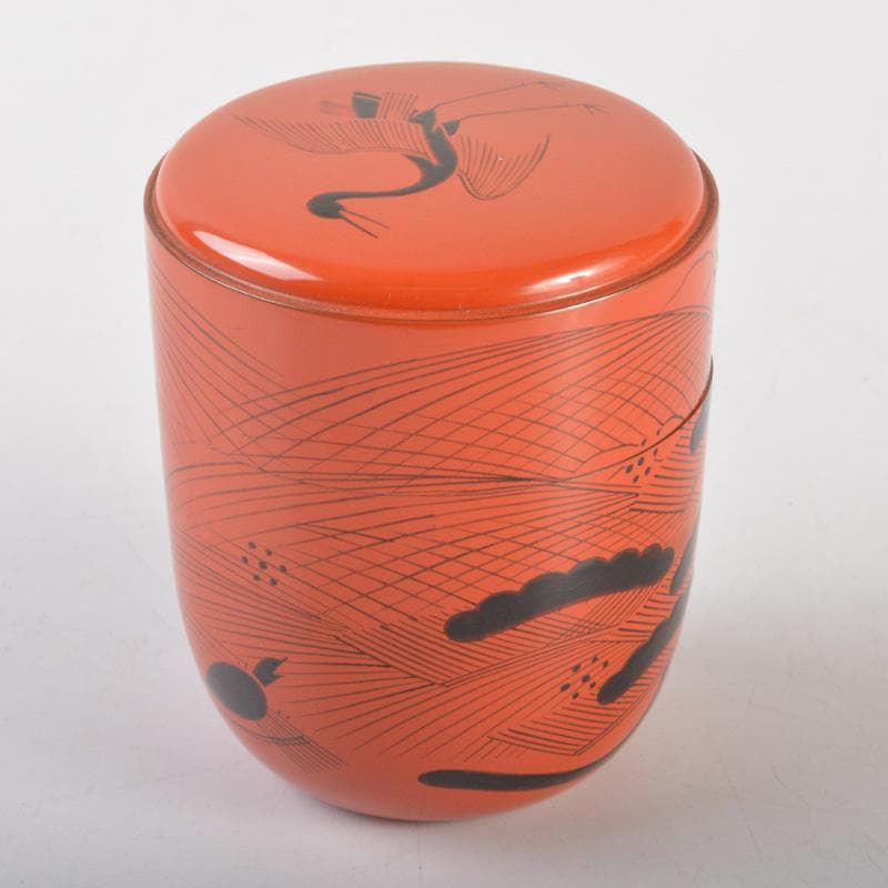 茶道具　塗師　中村宗哲作　朱塗　鶴松文　中棗　時代箱付　V　6508