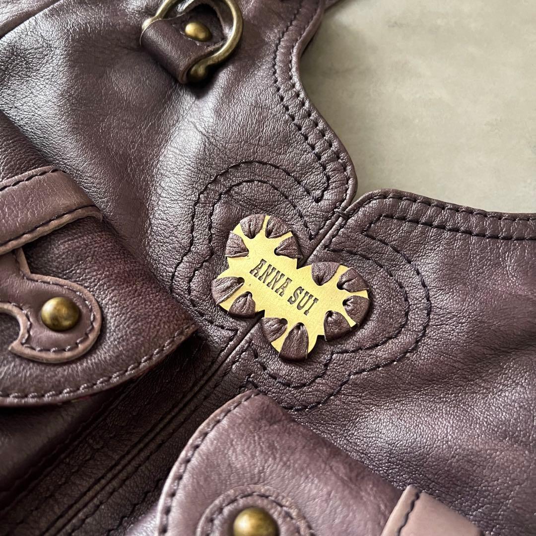 【美品】 アナスイ バタフライ レザー ハンド バッグ ANASUI パープル