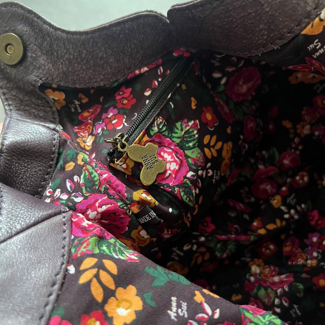 【美品】 アナスイ バタフライ レザー ハンド バッグ ANASUI パープル