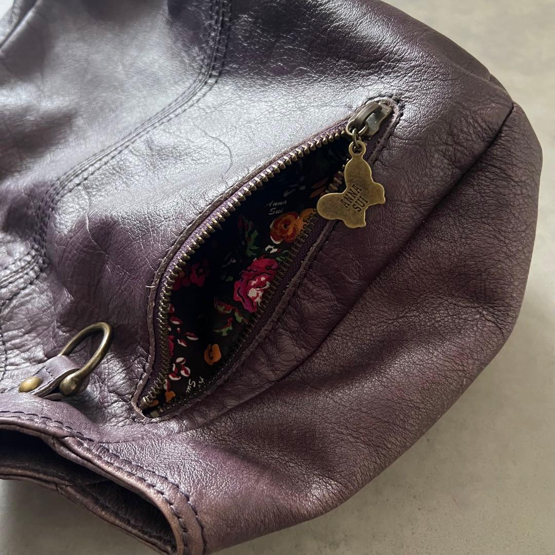 【美品】 アナスイ バタフライ レザー ハンド バッグ ANASUI パープル