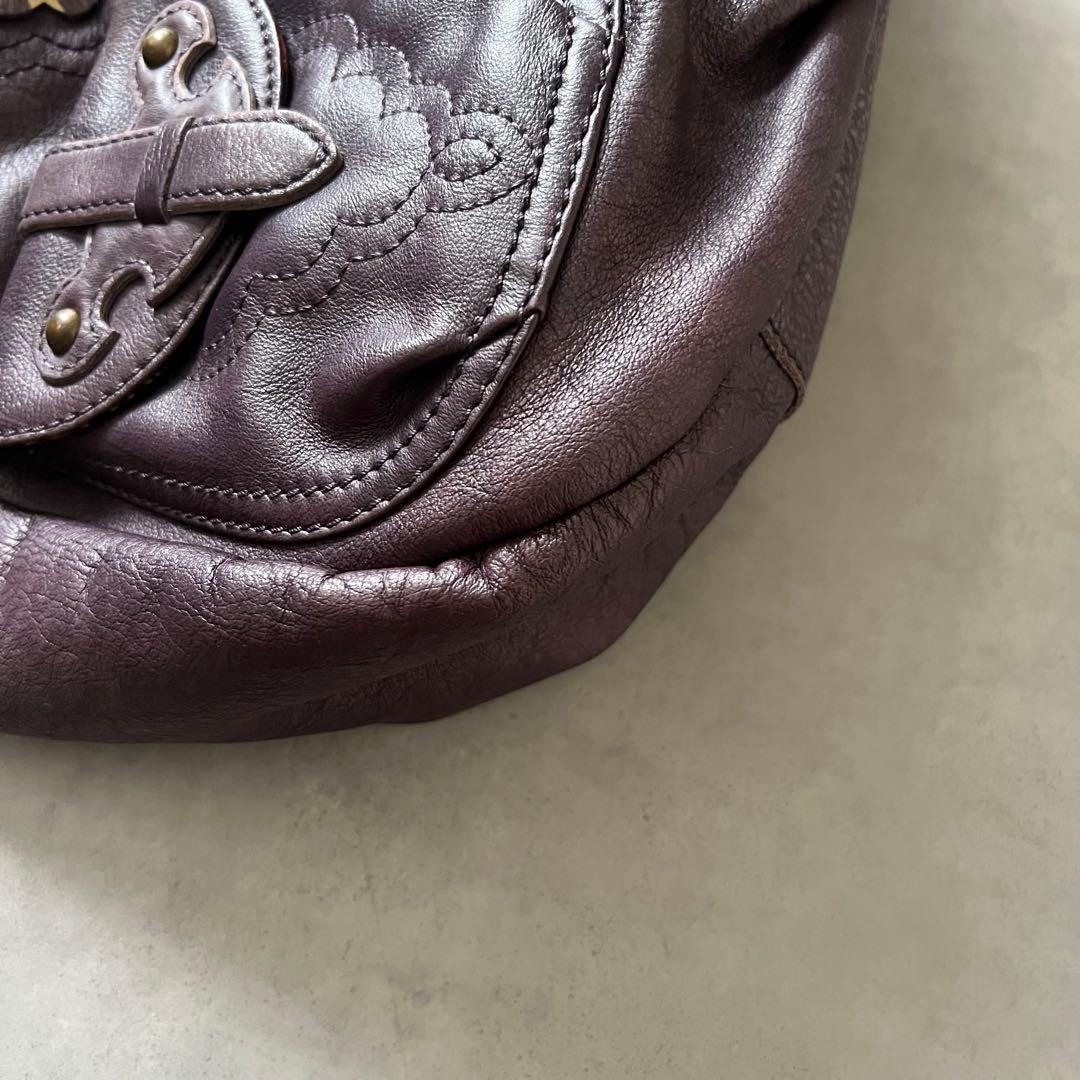 【美品】 アナスイ バタフライ レザー ハンド バッグ ANASUI パープル