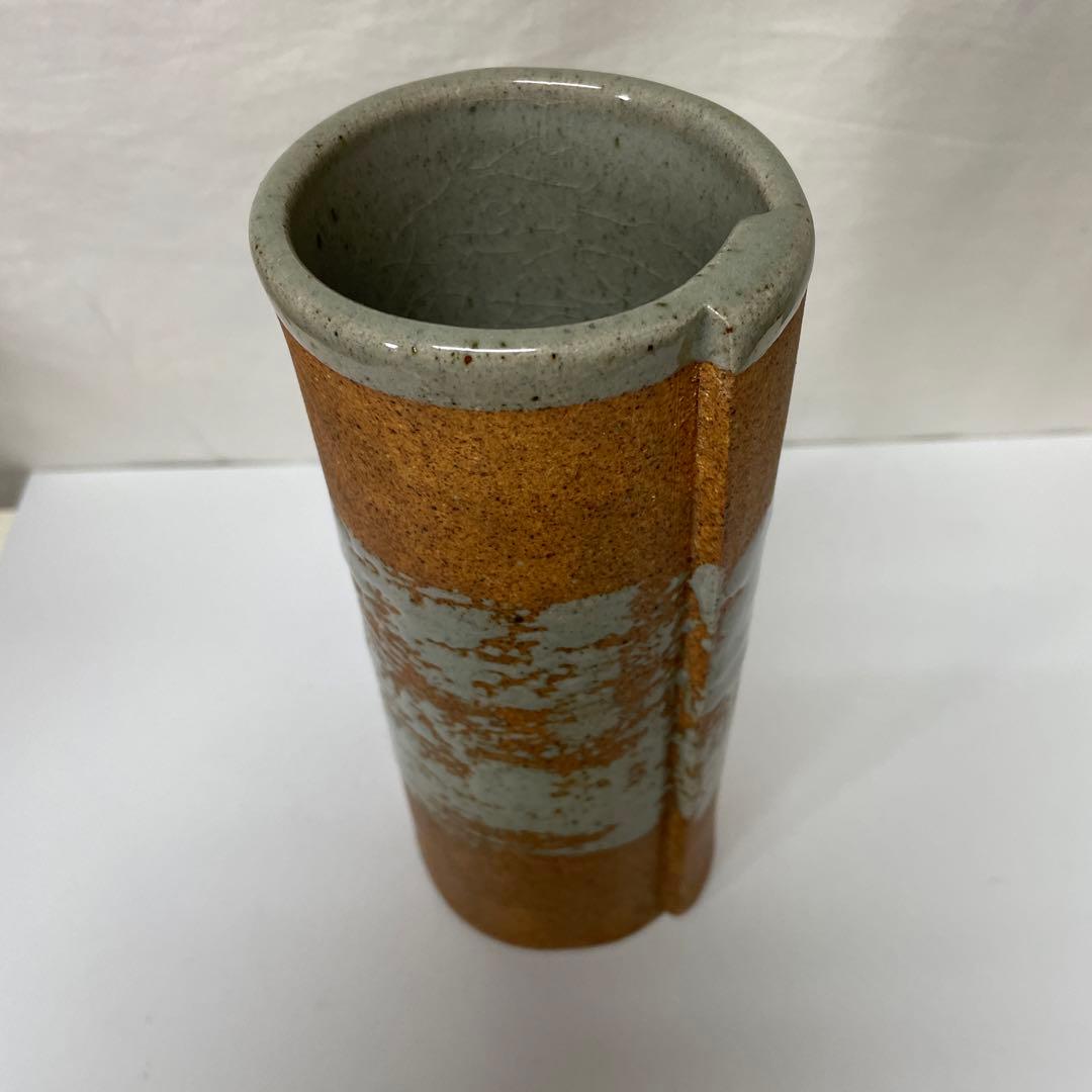 ハンドメイド 陶器 花瓶 茶色と灰色のグラデーション