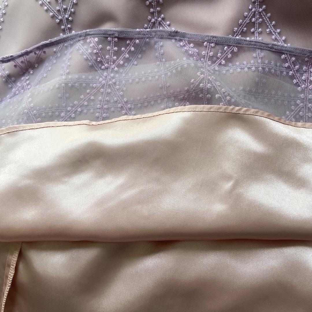 タグ付未使用 セルフォード プレイドパターンチュールドレス ラベンダー 38