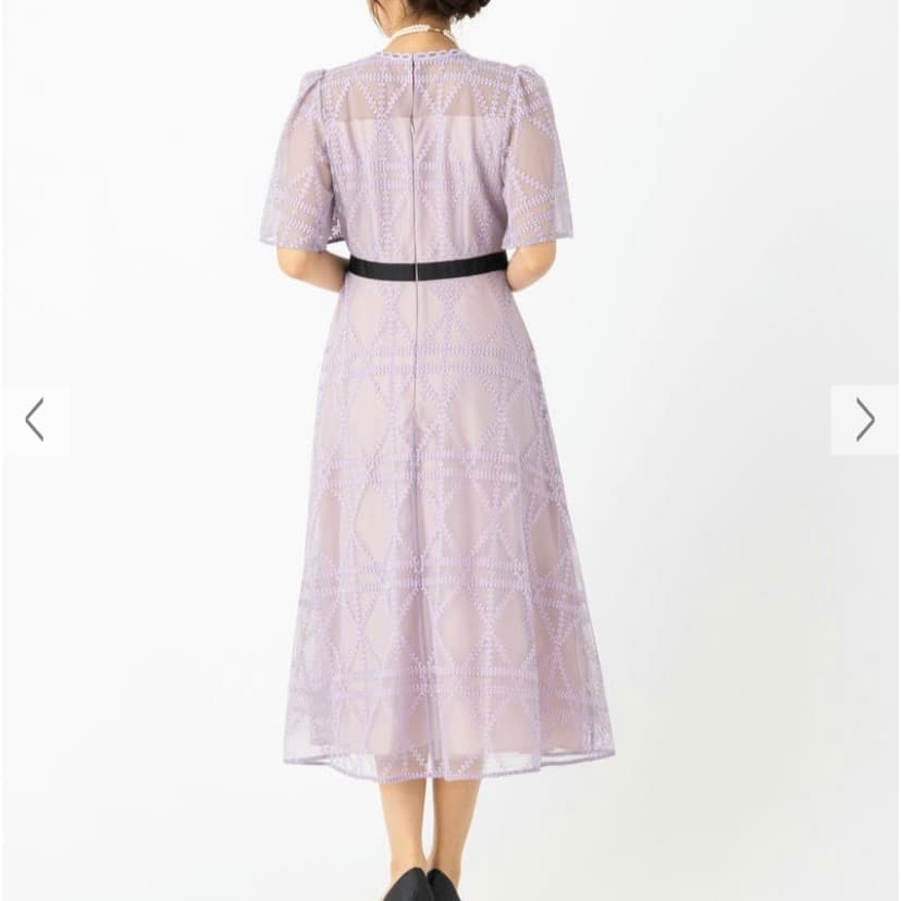 タグ付未使用 セルフォード プレイドパターンチュールドレス ラベンダー 38