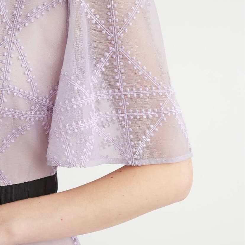 タグ付未使用 セルフォード プレイドパターンチュールドレス ラベンダー 38