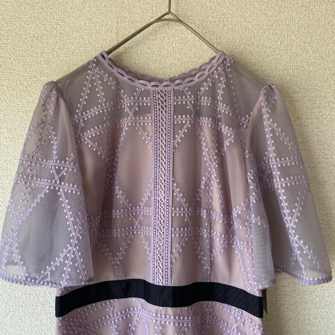 タグ付未使用 セルフォード プレイドパターンチュールドレス ラベンダー 38