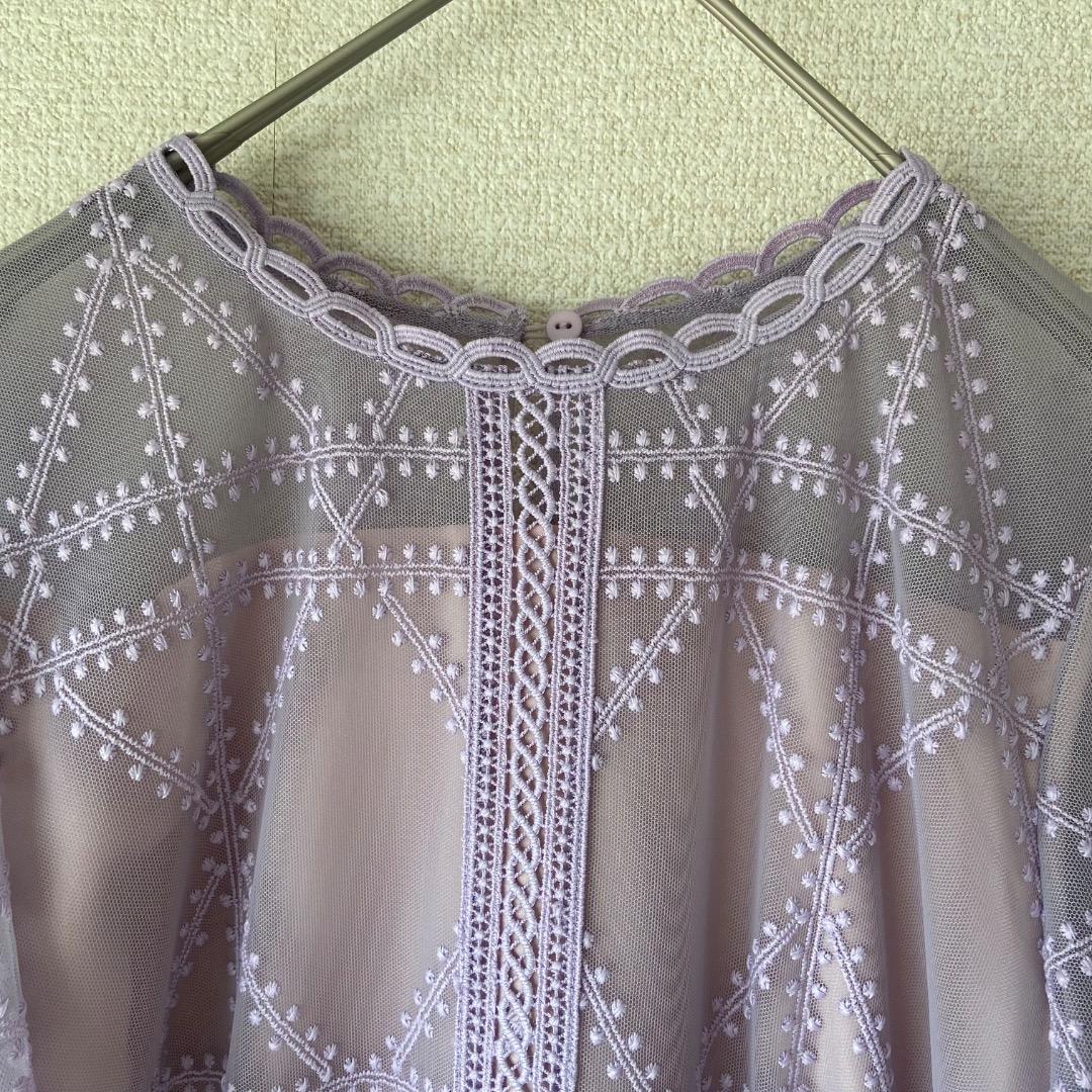 タグ付未使用 セルフォード プレイドパターンチュールドレス ラベンダー 38