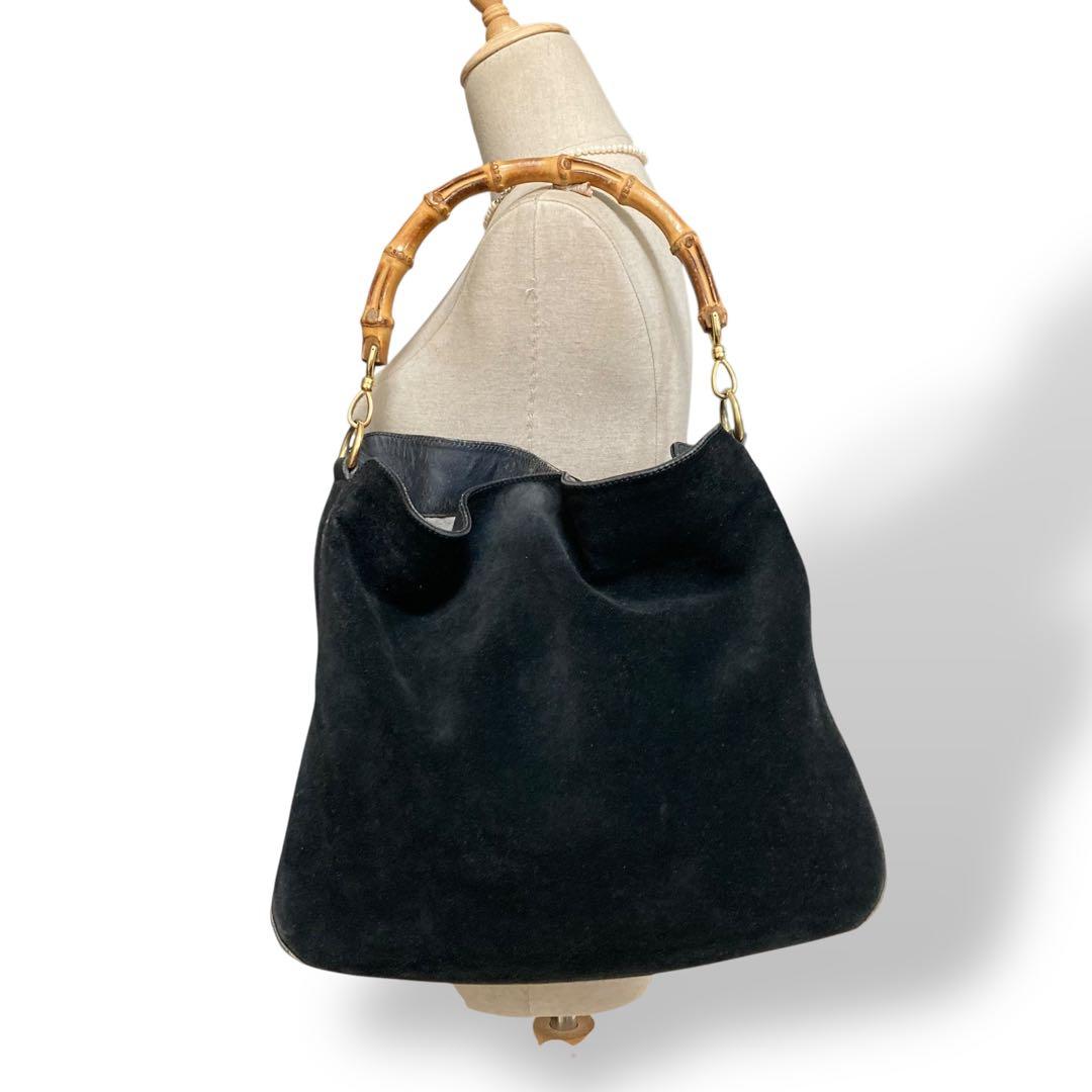 【ヴィンテージ】グッチ　バンブー　ワンショルダーバッグ　スウェード　黒　肩掛け