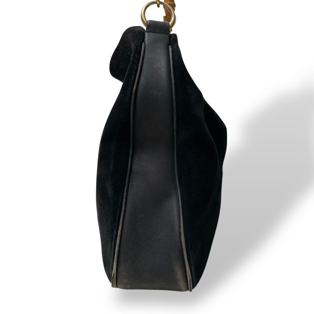 【ヴィンテージ】グッチ　バンブー　ワンショルダーバッグ　スウェード　黒　肩掛け