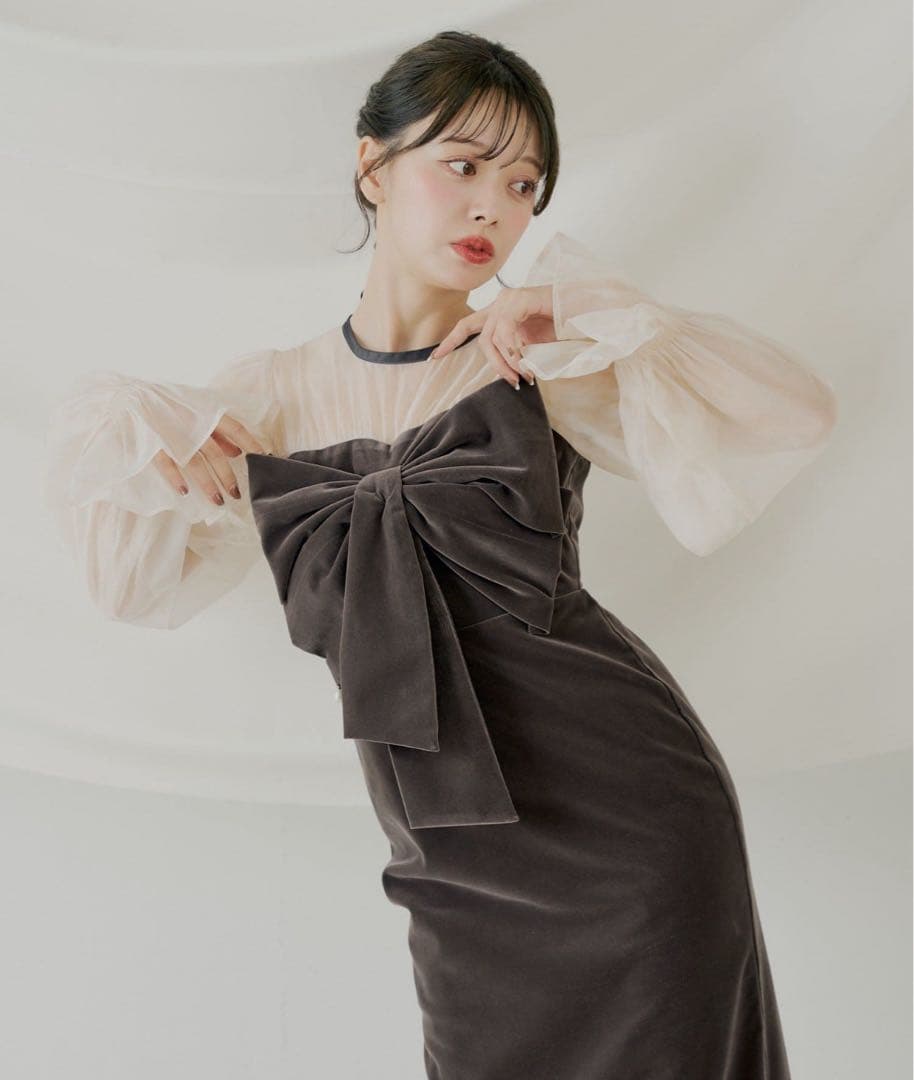 オケージョン】Dou Dou web限定ジャガードドレス ベージュ