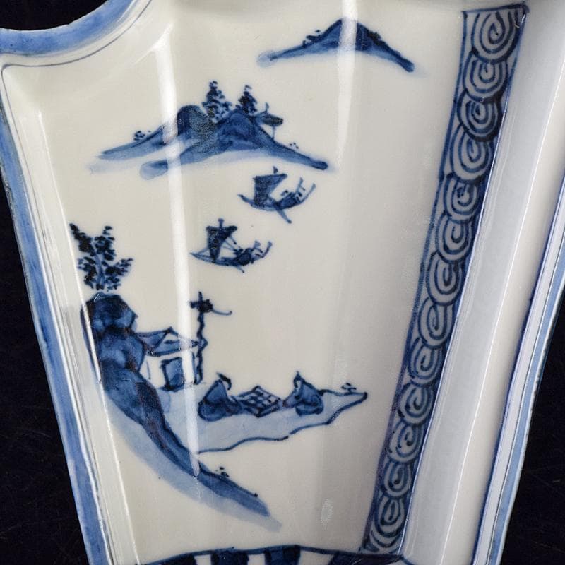 京焼 平安昭阿弥造 染付 山水文 扇面型 向付 五客