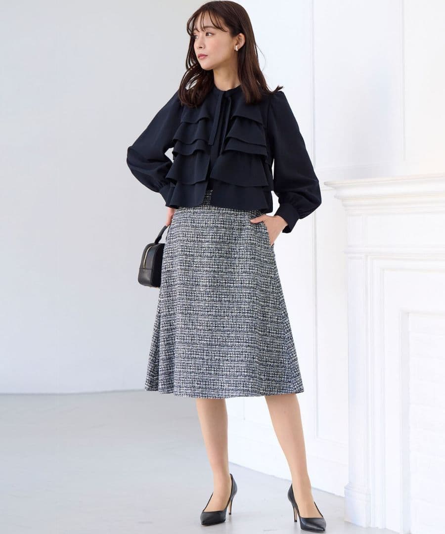 新品未使用 タグ付き 組曲 ラメループモールツイード フレアスカート