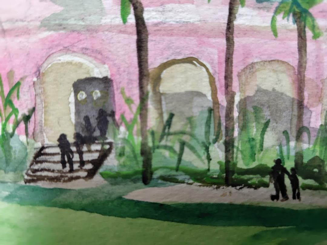 水彩画 ワイキキ ロイヤルハワイアンホテル｜4神園正美の透明水彩画