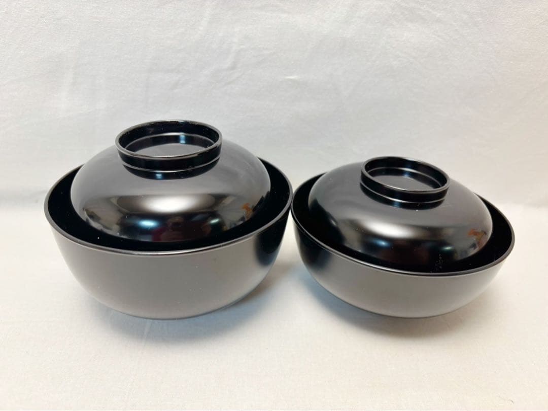 懐石道具 木製黒真塗 四つ椀 5客揃え 吸い物椀 汁椀 小丸椀 箱無