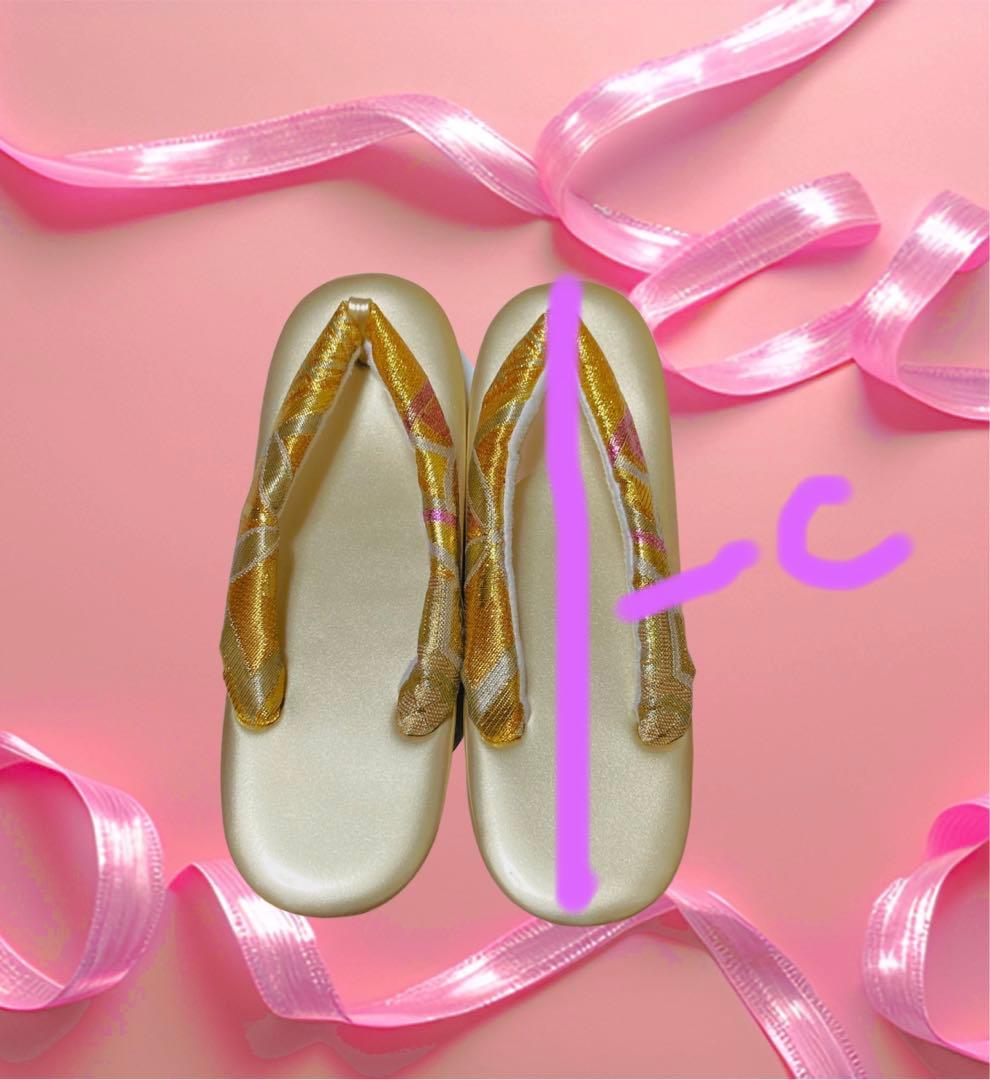 和装用花柄金色バッグと草履セット　合計2点