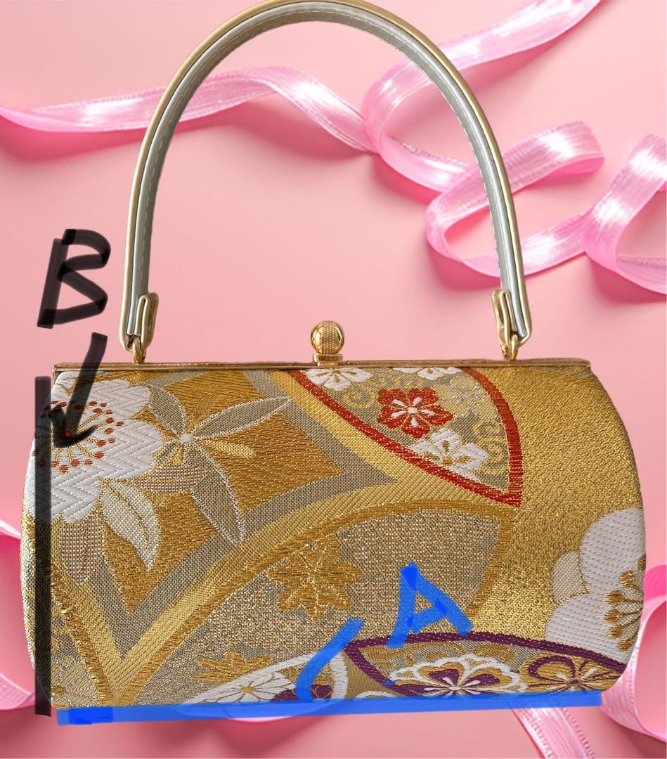 和装用花柄金色バッグと草履セット　合計2点