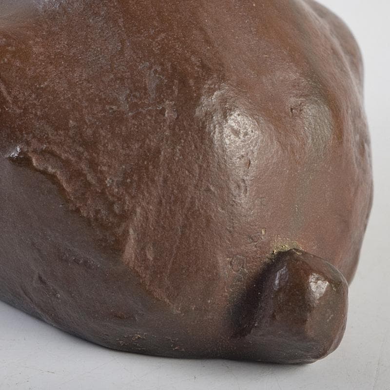 古銅　ブロンズ像　兎　置物　三郎刻印あり(吉田三郎？)　時代箱付　V　R9104