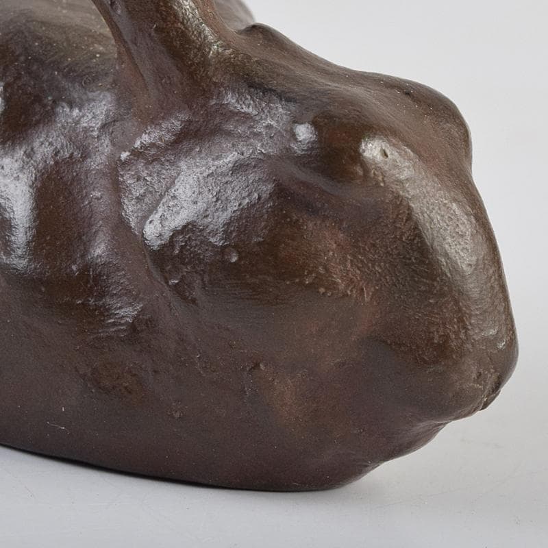 古銅　ブロンズ像　兎　置物　三郎刻印あり(吉田三郎？)　時代箱付　V　R9104