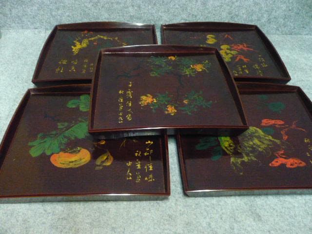 蒔絵 会席膳 絵変り 5膳 [B31540] 美術品・アンティーク・コレクション