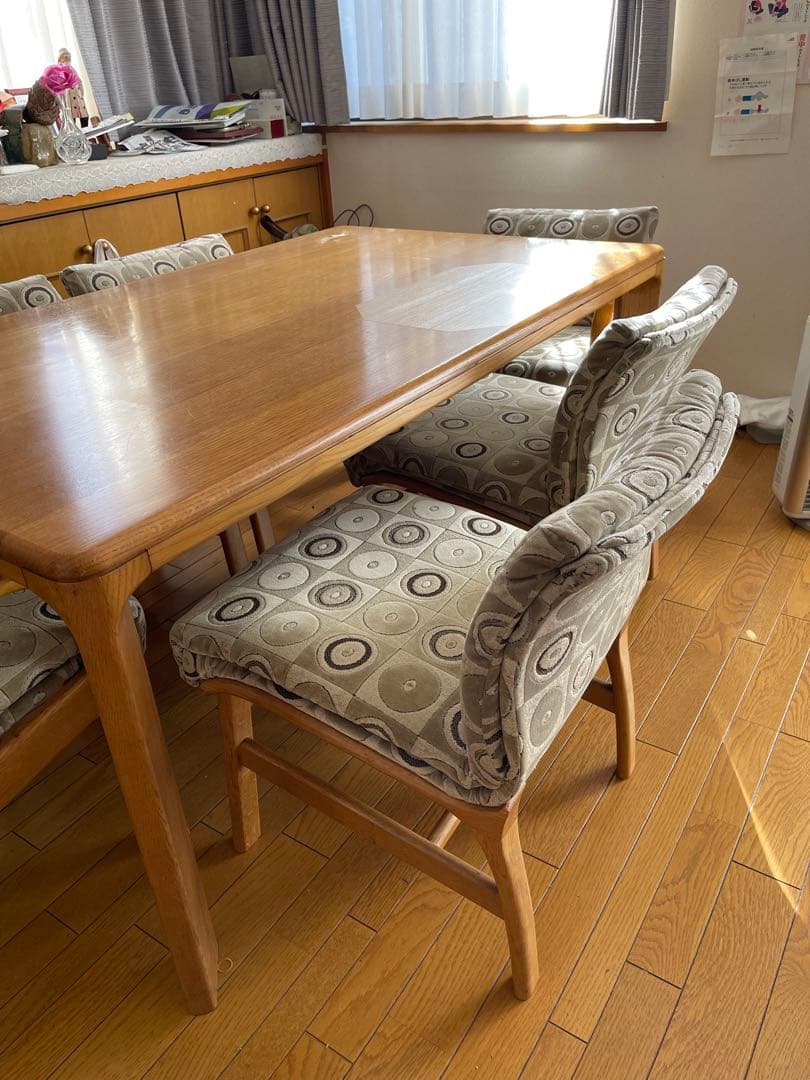日進木工製ダイニングテーブルと椅子6脚セット　1/20廃棄予定