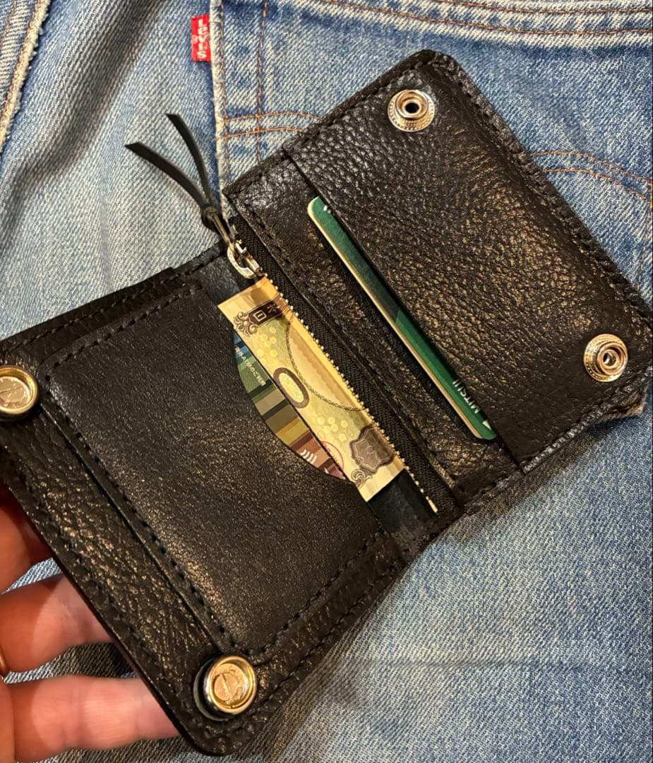 トラッカーウォレット　ショート　シュリンク　合金シルバー　クロスボール　※即納品