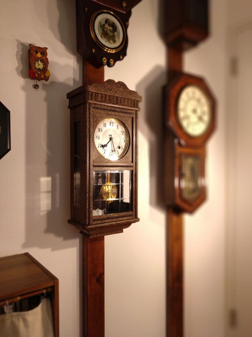 柱時計　(OH済み)　S.MIZU　昭和レトロ　ユンハンス　精工舎　ゼンマイ