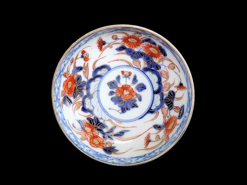 古伊万里　色絵　元禄写　菊に牡丹の図　４寸皿　５枚　 A081AS-MMv