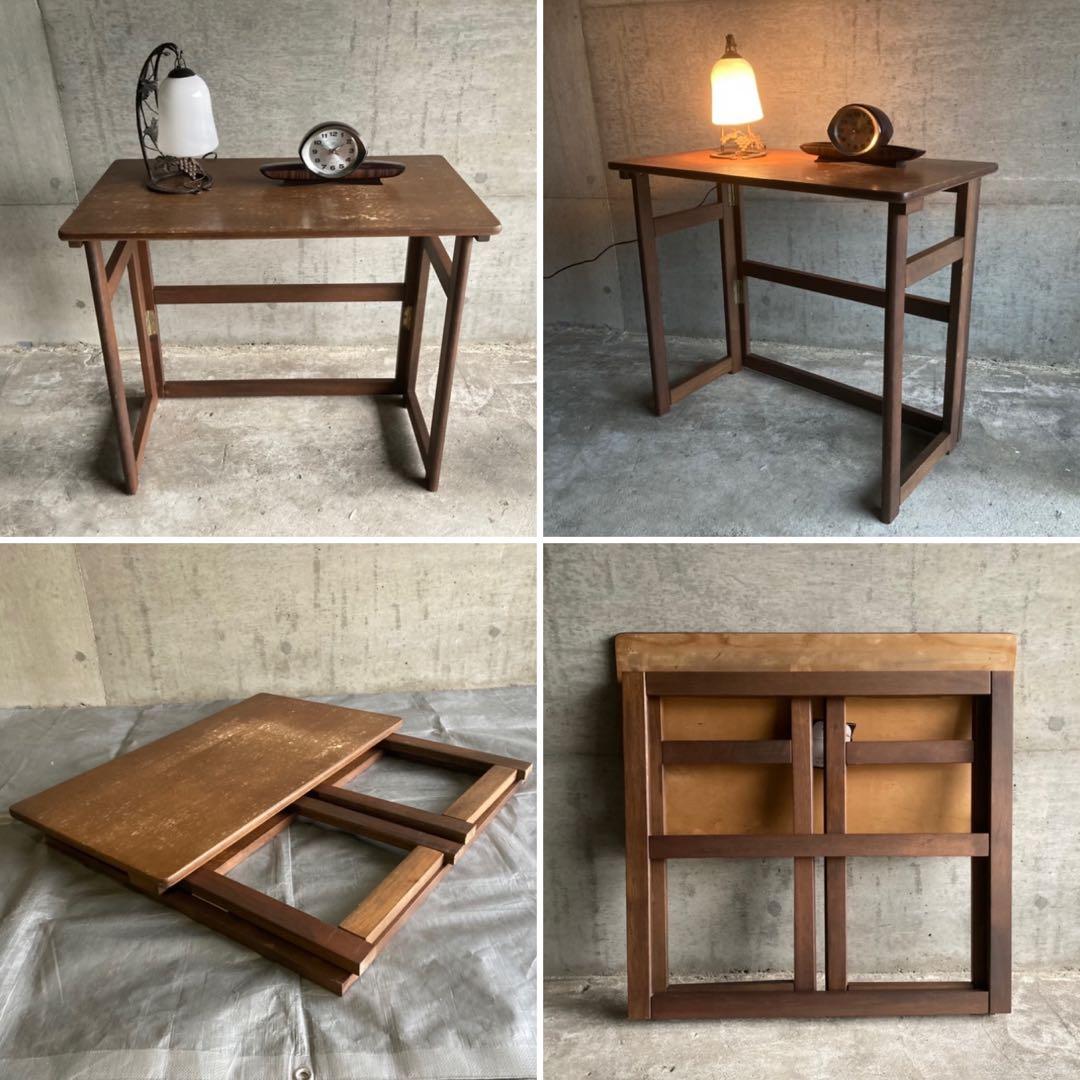レトロな味のある机 テーブル デスク 作業台 勉強机 折り畳み 角型 木製