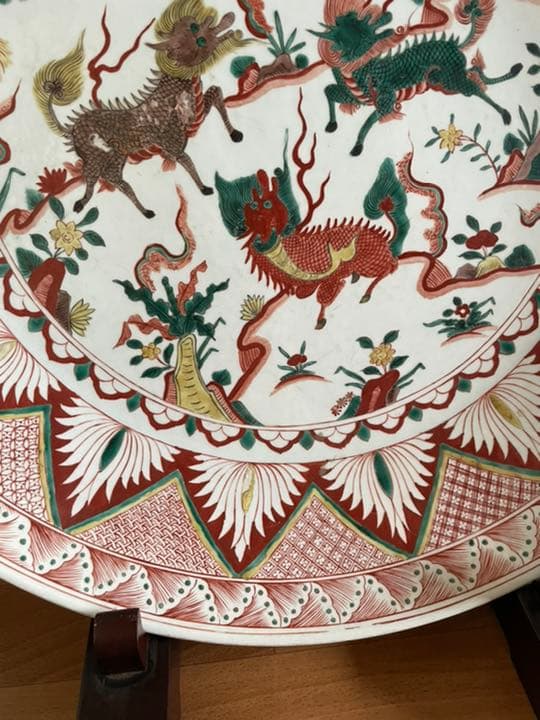 中国大明萬曆年製 稀少麒麟特大皿 古董品 年代品 美術品