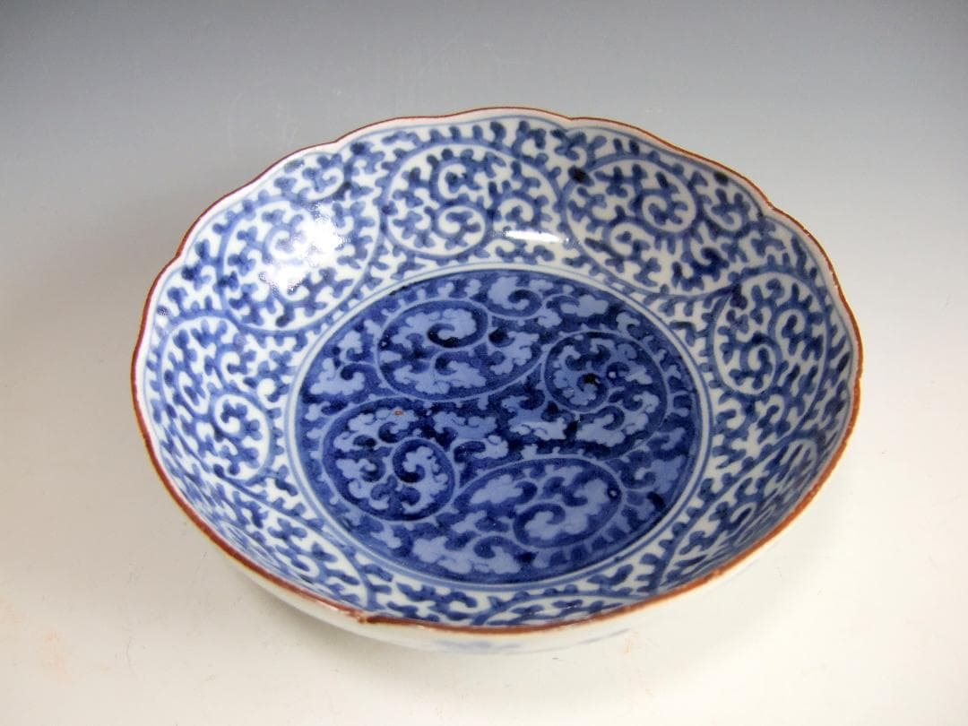 江戸中期 古伊万里 藍柿右衛門 蛸唐草 白抜蛸唐草 なます皿 / 逆蛸唐草