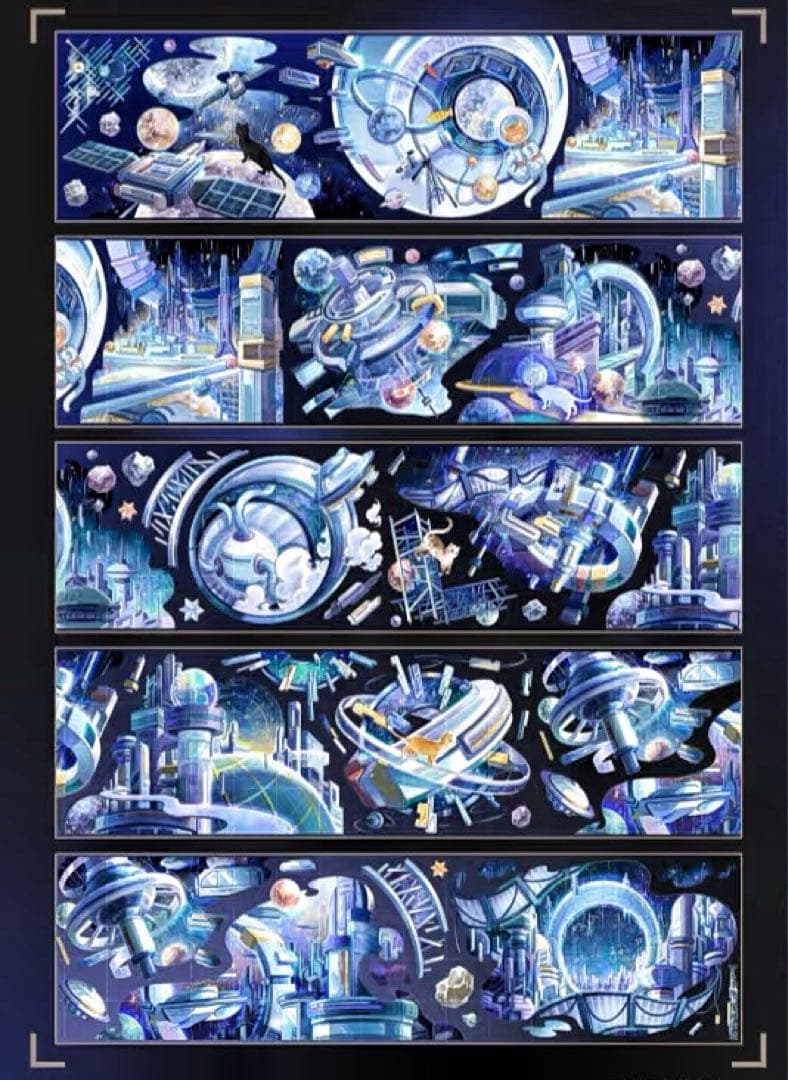 8768】海外 マステ 3/5/巻売り 貝殻光 マスキングテープ宇宙 猫 景色