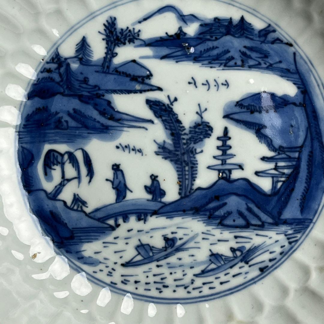 古染付 青花山水人物紋 皿 中国古玩 中国美術 唐物骨董 A282c