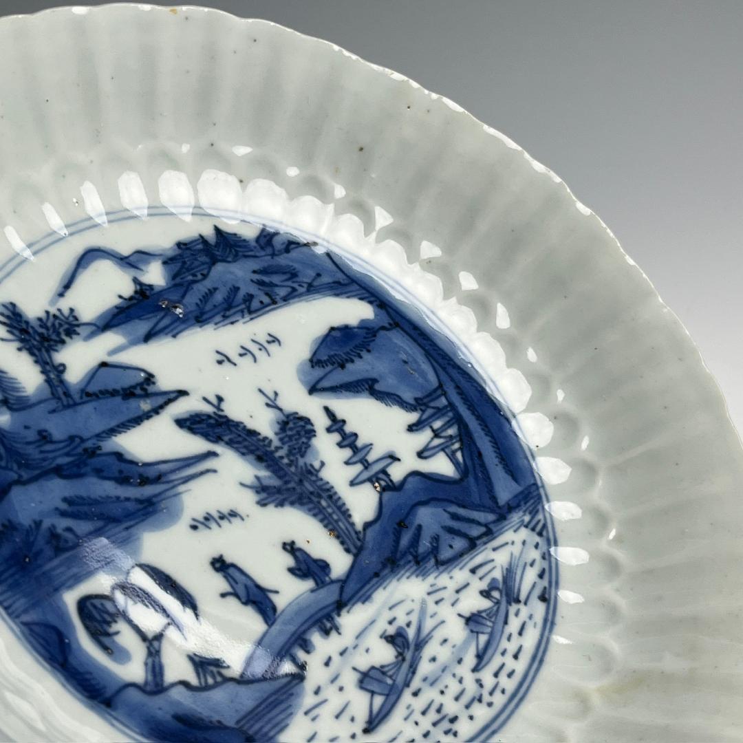 古染付 青花山水人物紋 皿 中国古玩 中国美術 唐物骨董 A282c