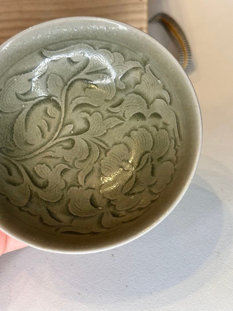 宋代 耀州窯 高台 小杯 青磁 共箱付 中国古陶磁 コレクション