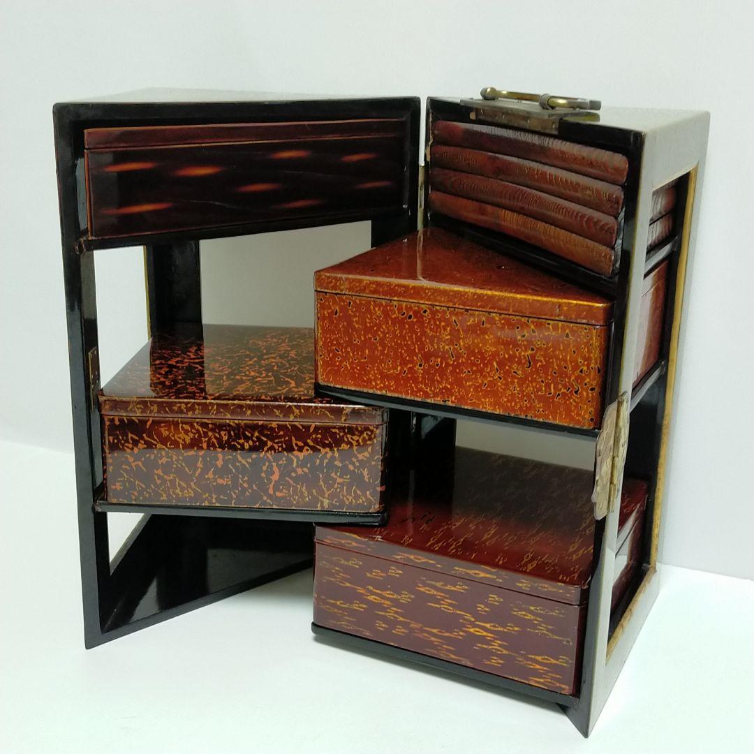 ★ 時代物 漆塗り 両開重 重箱 虫食塗 蔵出し 漆器 茶道具 弁当箱 ★D25