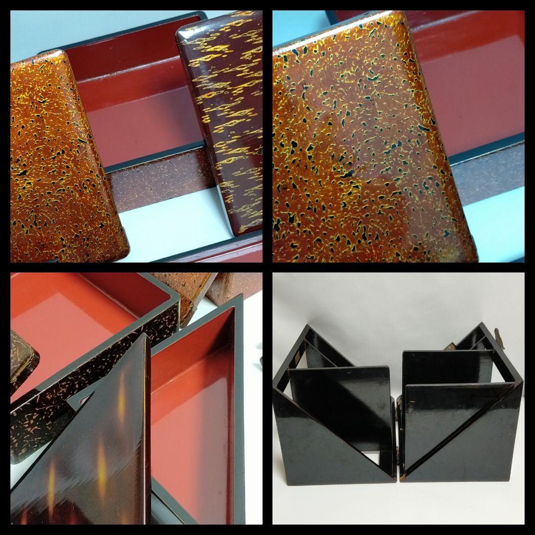 ★ 時代物 漆塗り 両開重 重箱 虫食塗 蔵出し 漆器 茶道具 弁当箱 ★D25