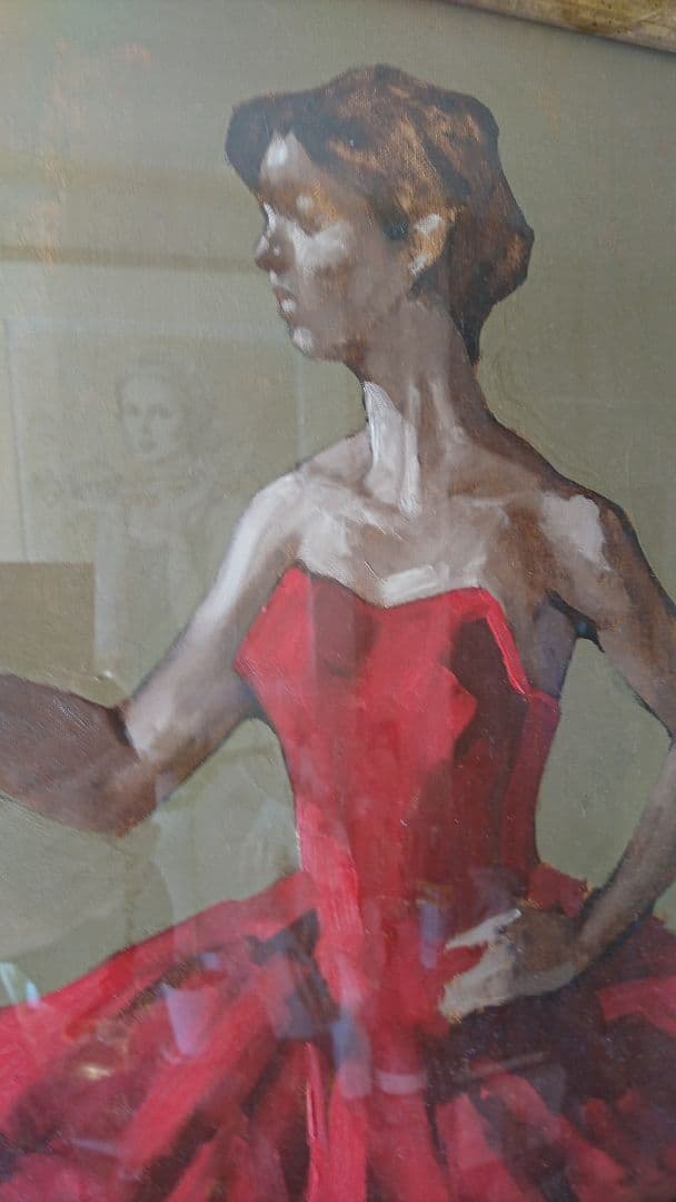 油彩 F8「赤いドレスのバレリーナ」