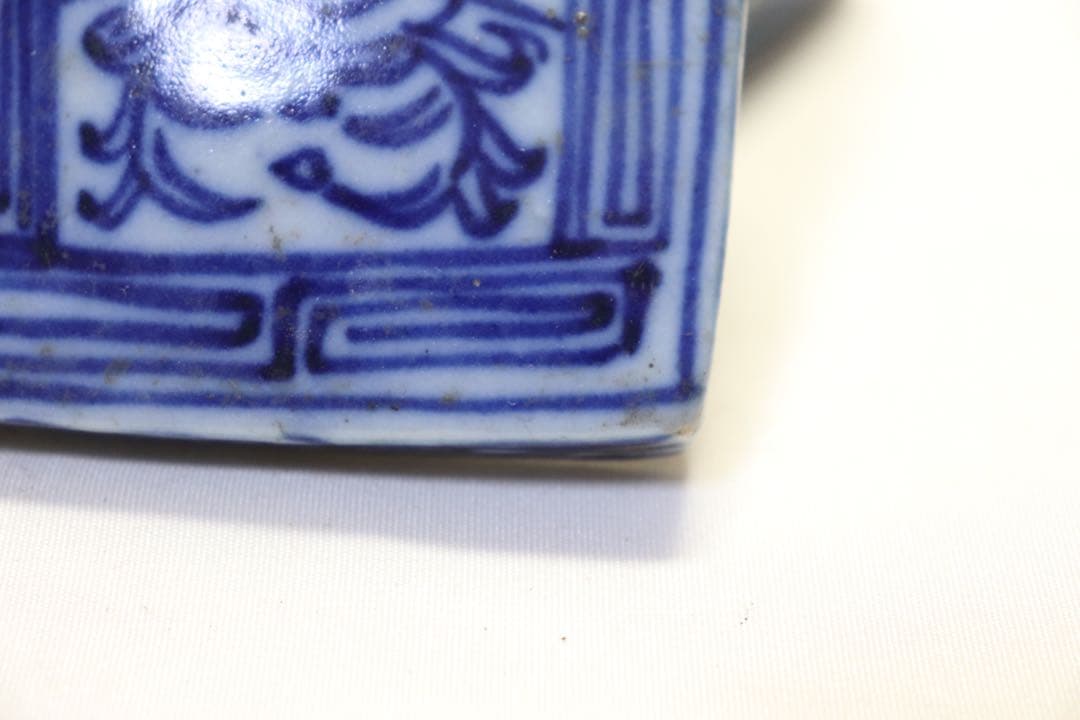 中国　清朝期　染付香合　朱肉入　アンティーク　送料込み0506