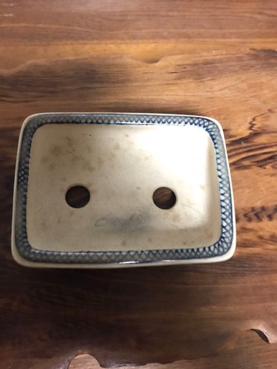 盆栽鉢　松坂美山盆栽鉢長方染付け青文様希少青色落款入り