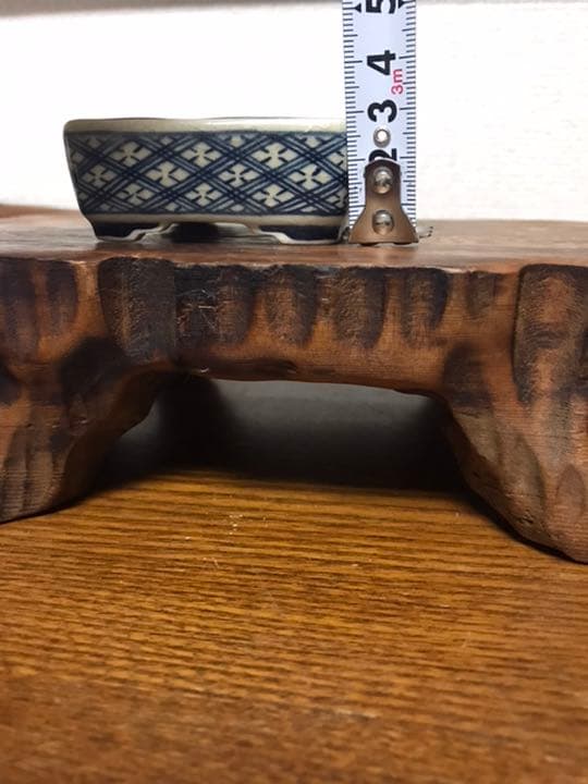 盆栽鉢　松坂美山盆栽鉢長方染付け青文様希少青色落款入り