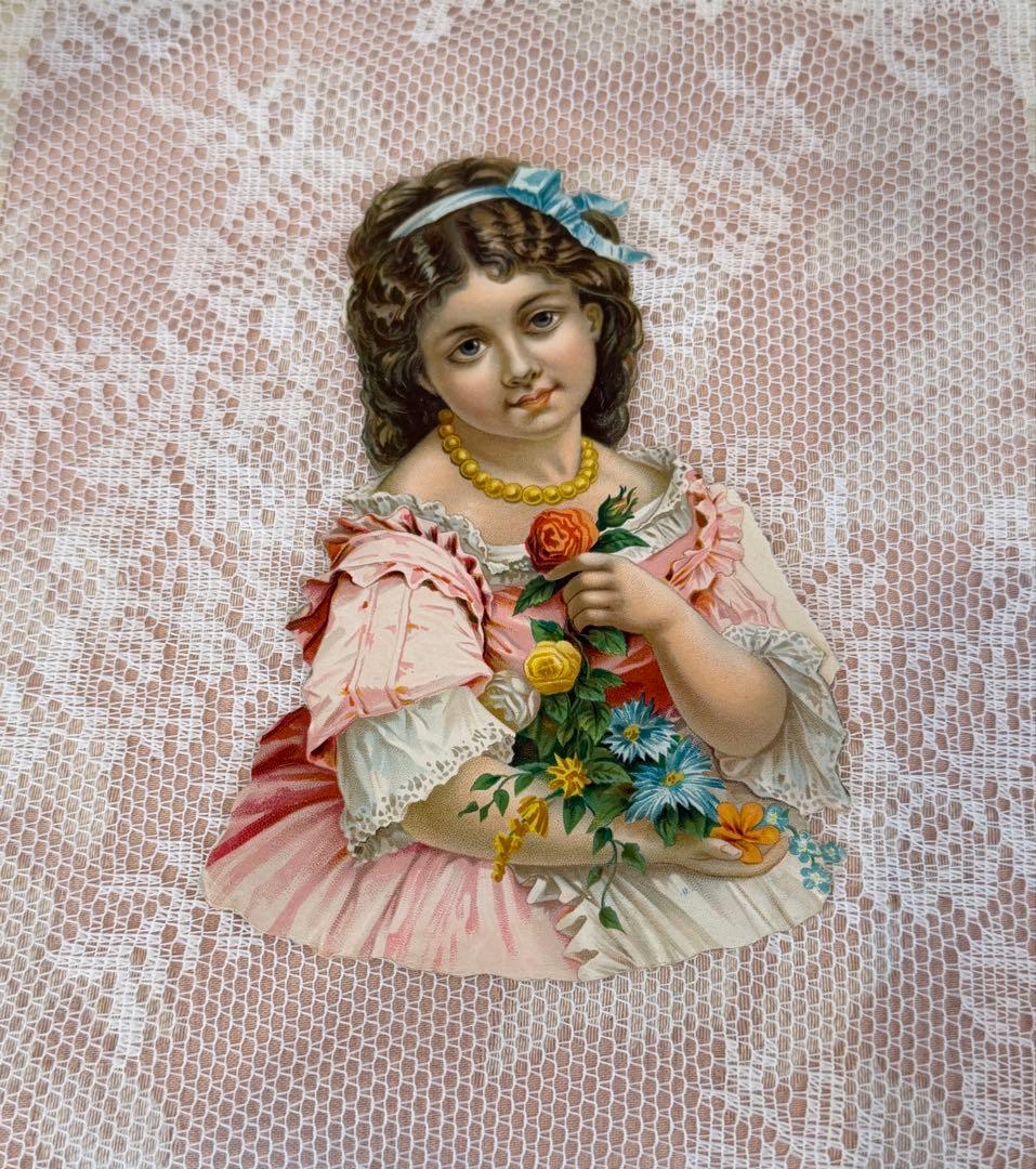 フランスアンティーク 大判クロモス 花少女 阪急購入 - メルカリ