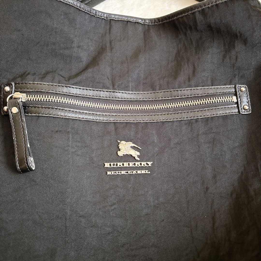 バーバリーブルーレーベル 2way ショルダーバッグ ナイロン×レザー 黒