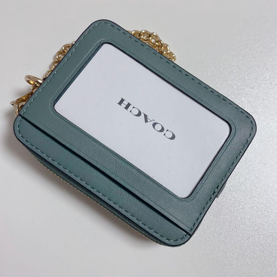 【新品未使用】COACHコーチ★ジップカードケースキルティング★グリーン緑