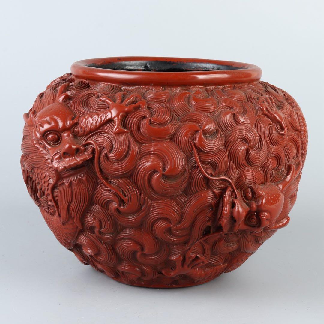 清朝宮廷様式の彫漆・龍文様 彫漆 天然木 漆芸 漆工芸 木地 彫漆 彫漆