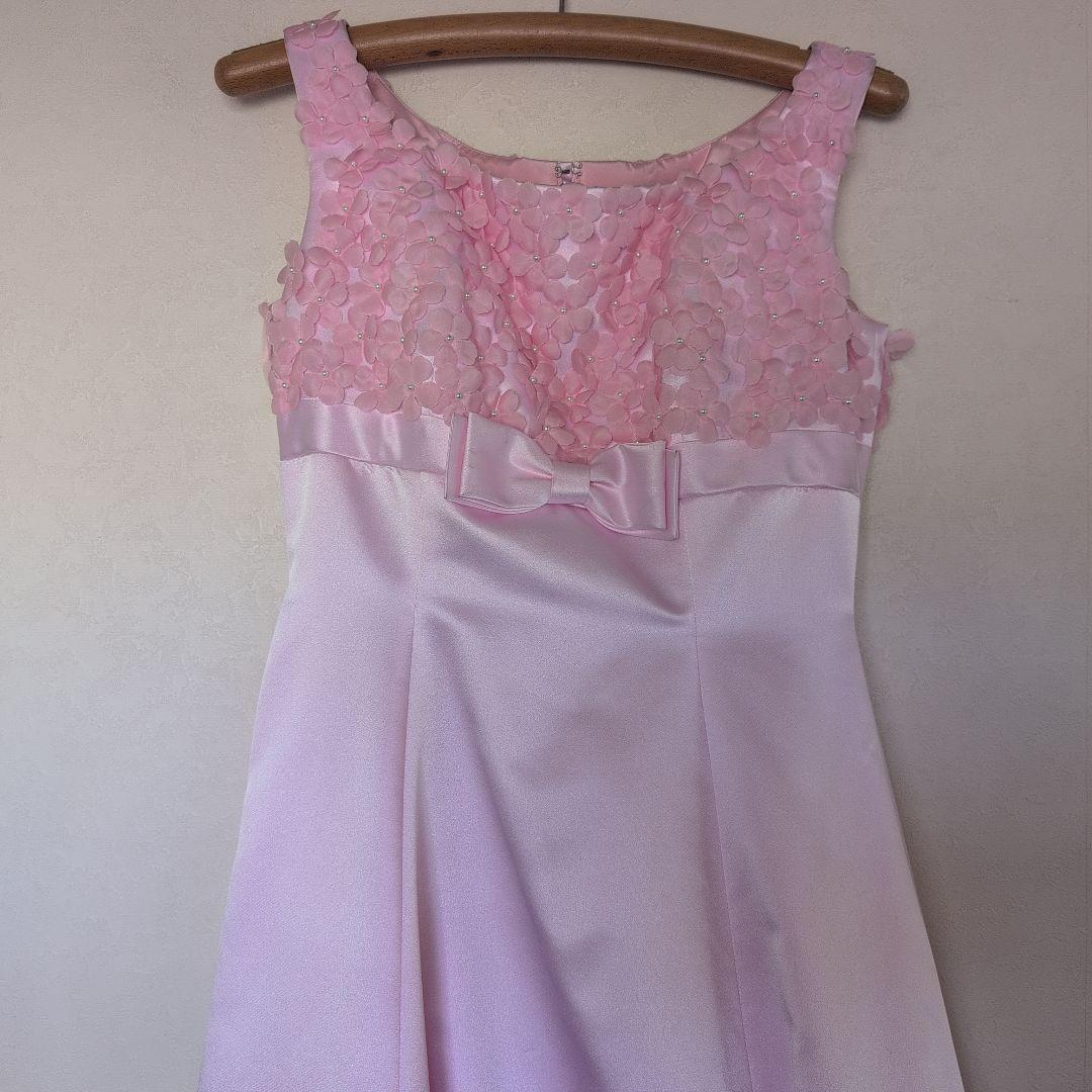 【上質サテン】ピンク カラードレス 花柄トップス お色直しにも♪