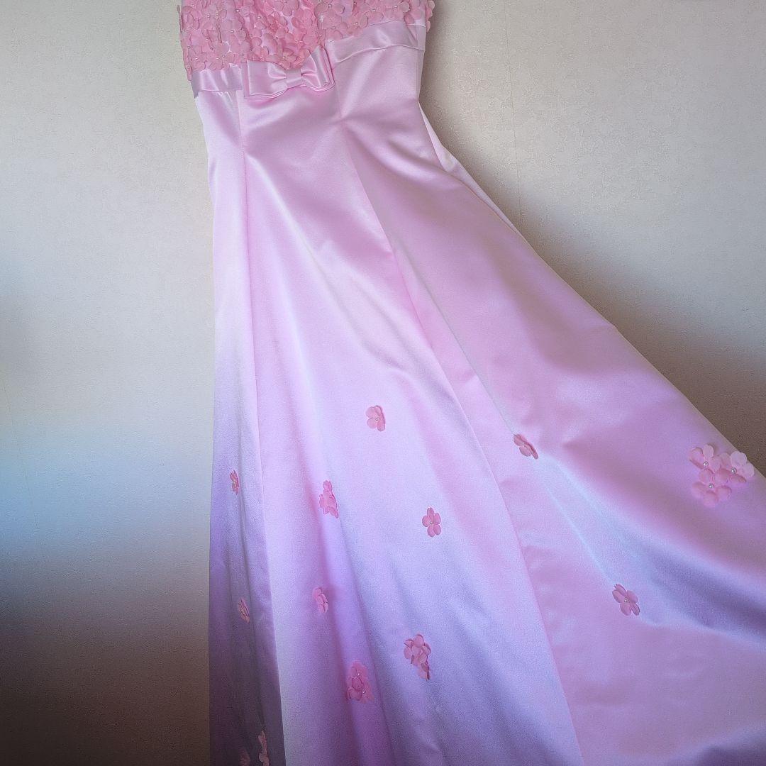 【上質サテン】ピンク カラードレス 花柄トップス お色直しにも♪